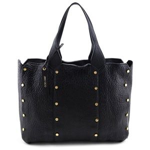Jimmy Choo Made in Italy Grommets Shopper Black Leather Gold Studs Tote Bag EUC
